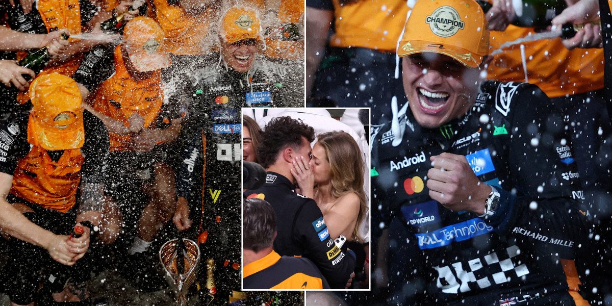 Lando Norris celebrates maiden Formula One World Championship with teammates and fans