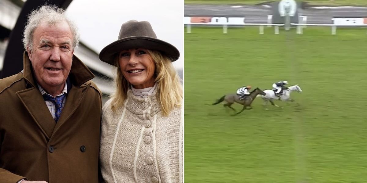Jeremy Clarkson celebrates as The Hawkstonian secures first win at Ffos Las