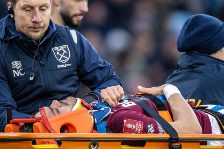 Konstantinos Mavropanos stretchered off after sustaining head injury in FA Cup match