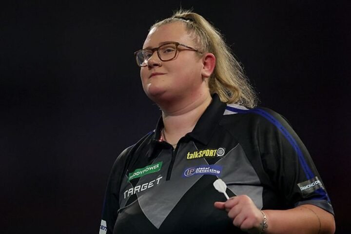 Beau Greaves becomes first woman to hit nine-darter on PDC Pro Tour in Leicester