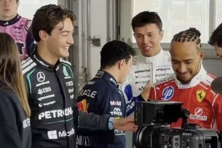 Lewis Hamilton dodges George Russell's playful question about Kim Kardashian relationship