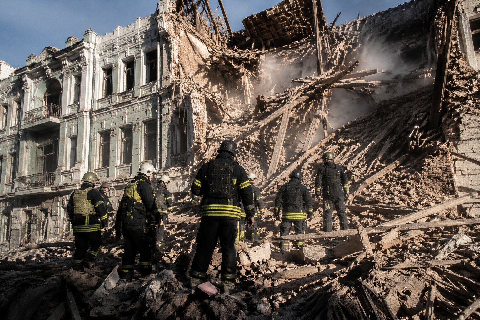 Five rescuers killed in Russian double-tap strike as Kyiv UNESCO site damaged