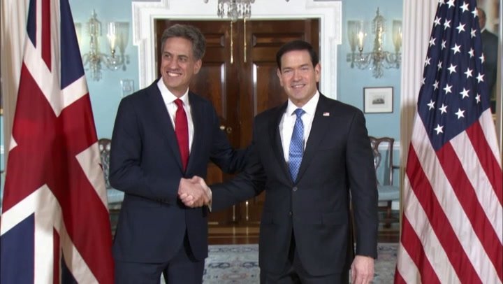 Ed Miliband sidesteps past criticism of Trump during meeting with Marco Rubio in Washington